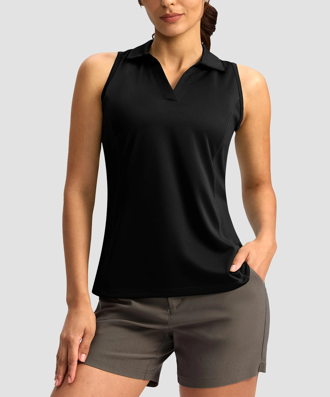 V-Neck Curved Waist Polo Tank - Image 21
