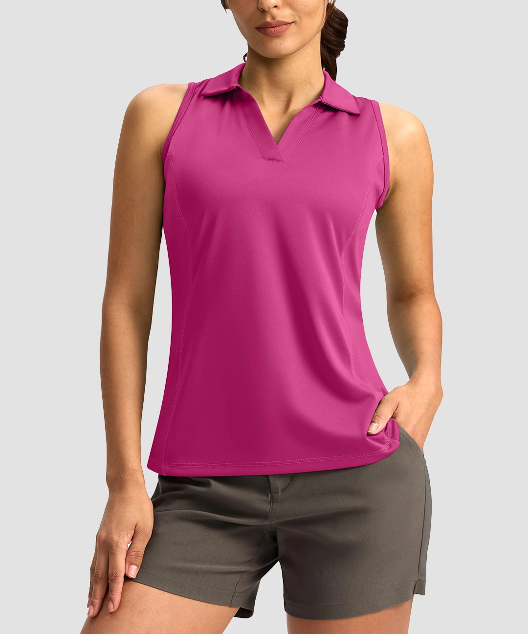 V-Neck Curved Waist Polo Tank - Image 29