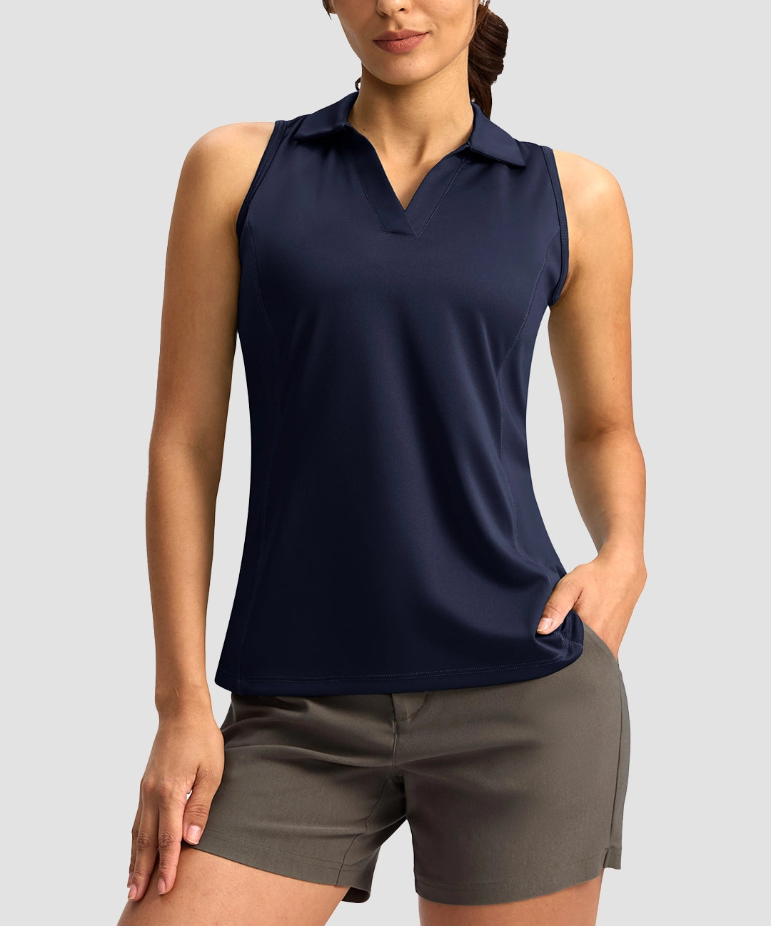 V-Neck Curved Waist Polo Tank - Image 17