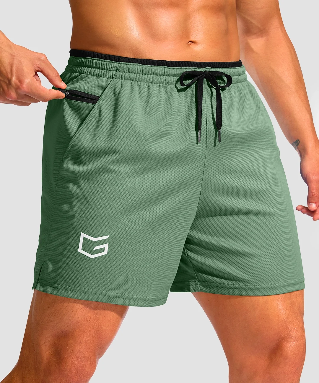 Mesh Split-Leg Zip Pockets Shorts 5''/7''