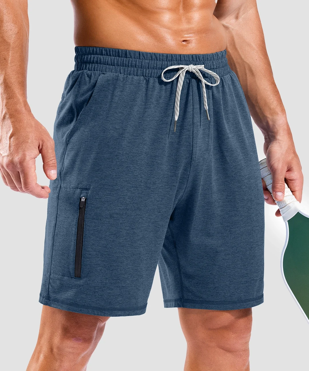 Stripe Drawstring Zip Pockets Shorts 7''