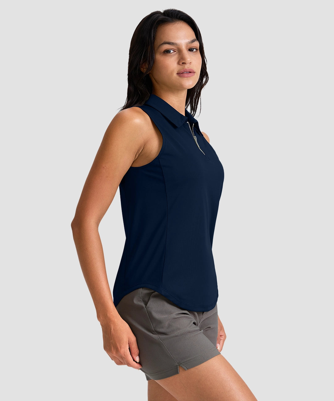Sleeveless Zip Up Polo Shirts - Image 30