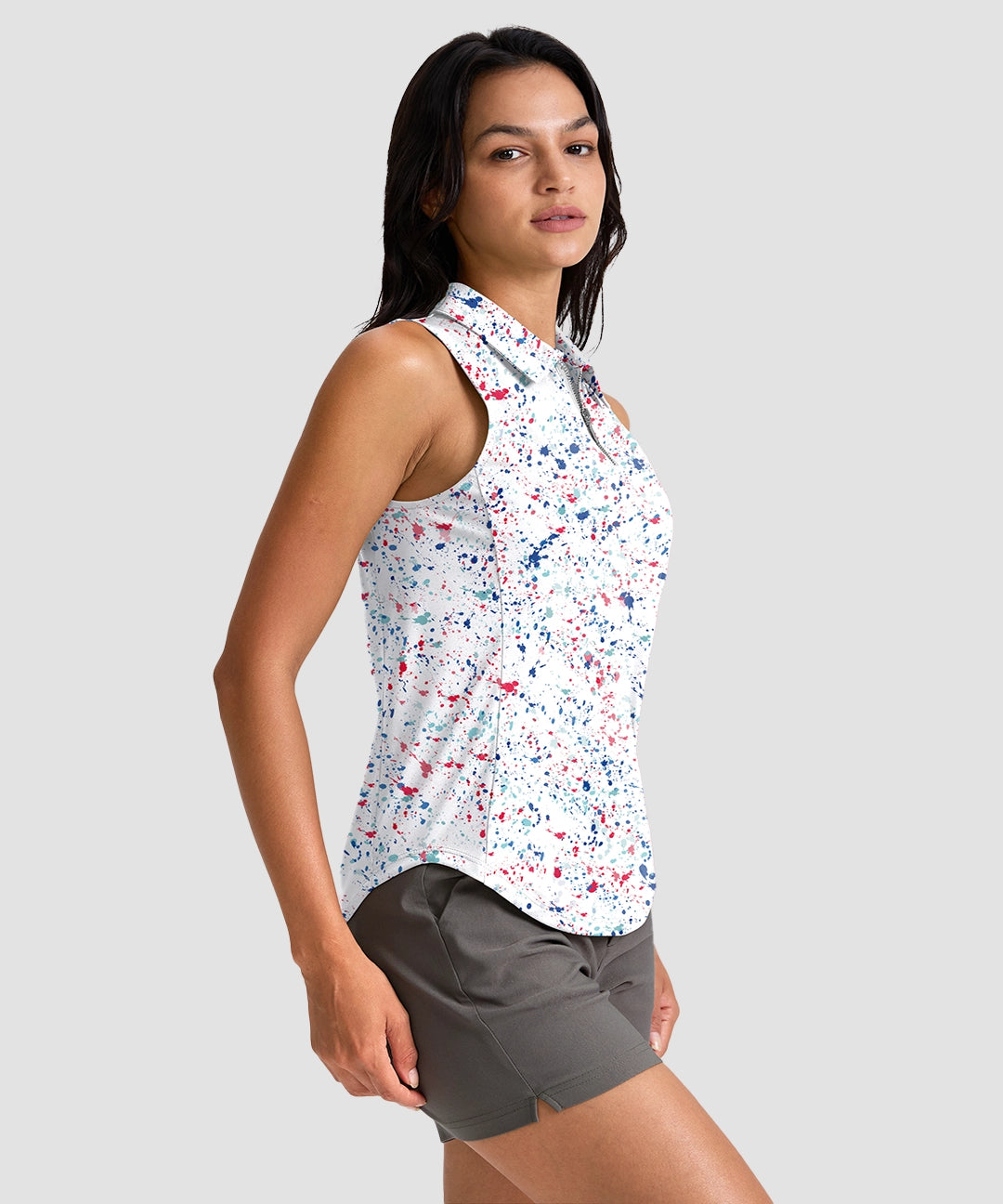 Sleeveless Zip Up Polo Shirts - Image 11