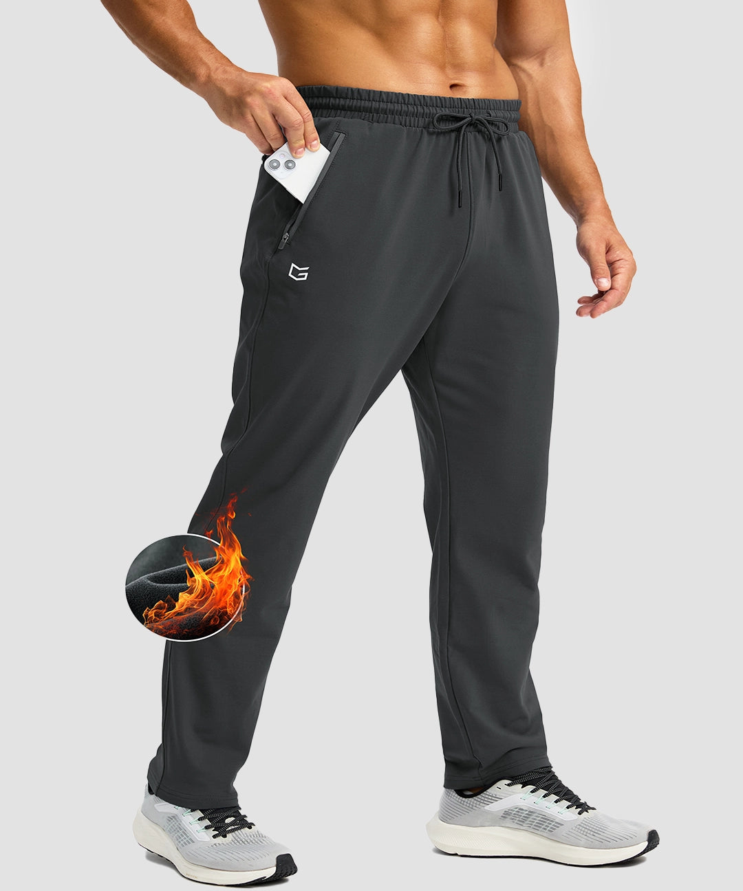 Fleece-Lined Zip Pockets Stretch Sweatpants