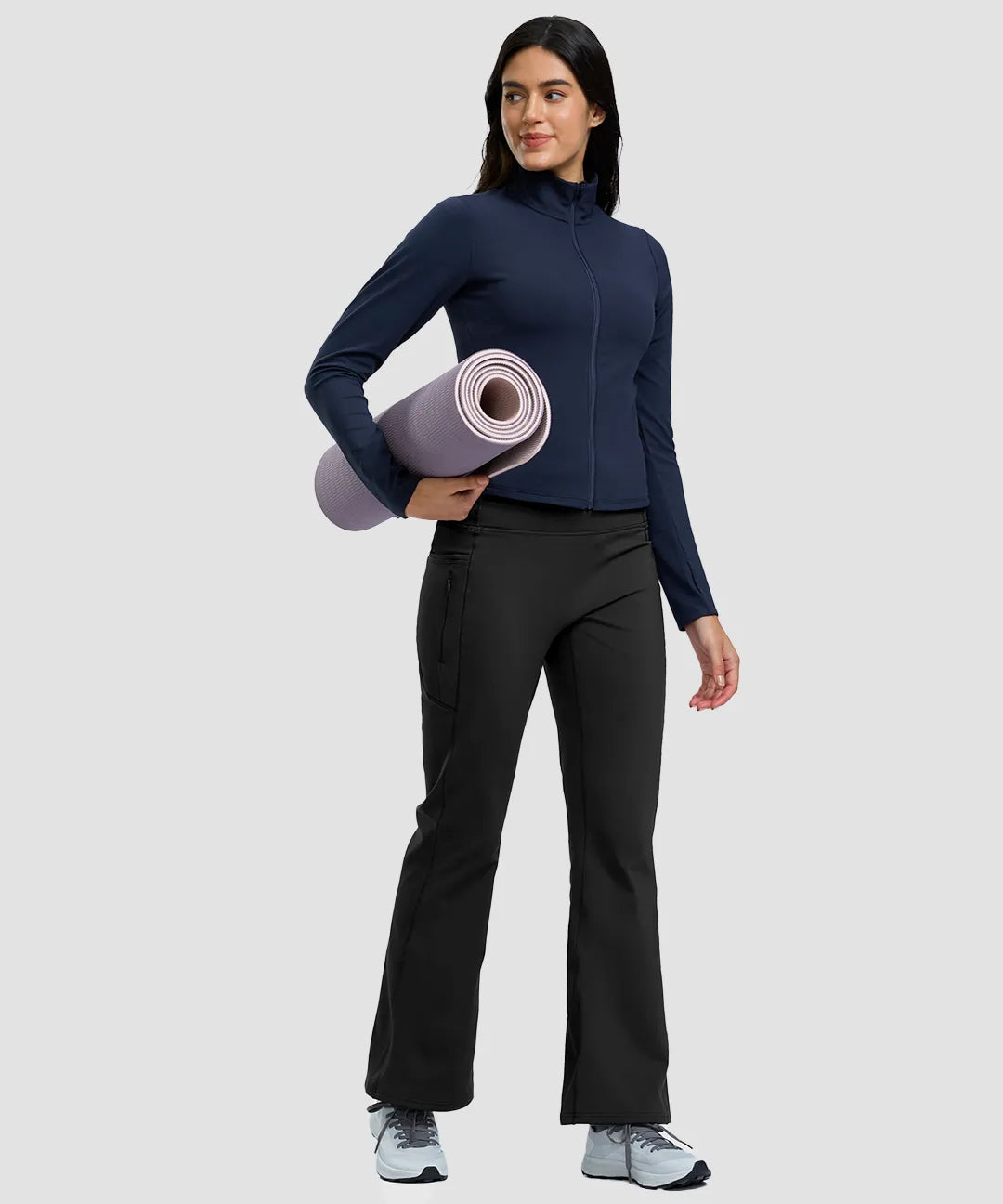 Fleece Lining Zip Pockets Flare Leggings - Image 4