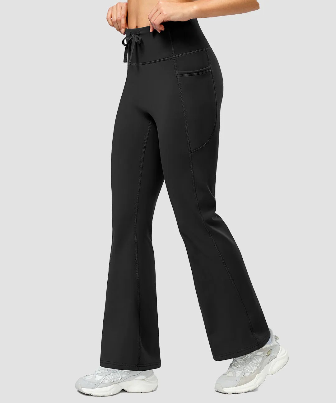Fleece Lining Zip Pockets Flare Leggings - Image 2