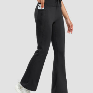 Fleece Lining Zip Pockets Flare Leggings