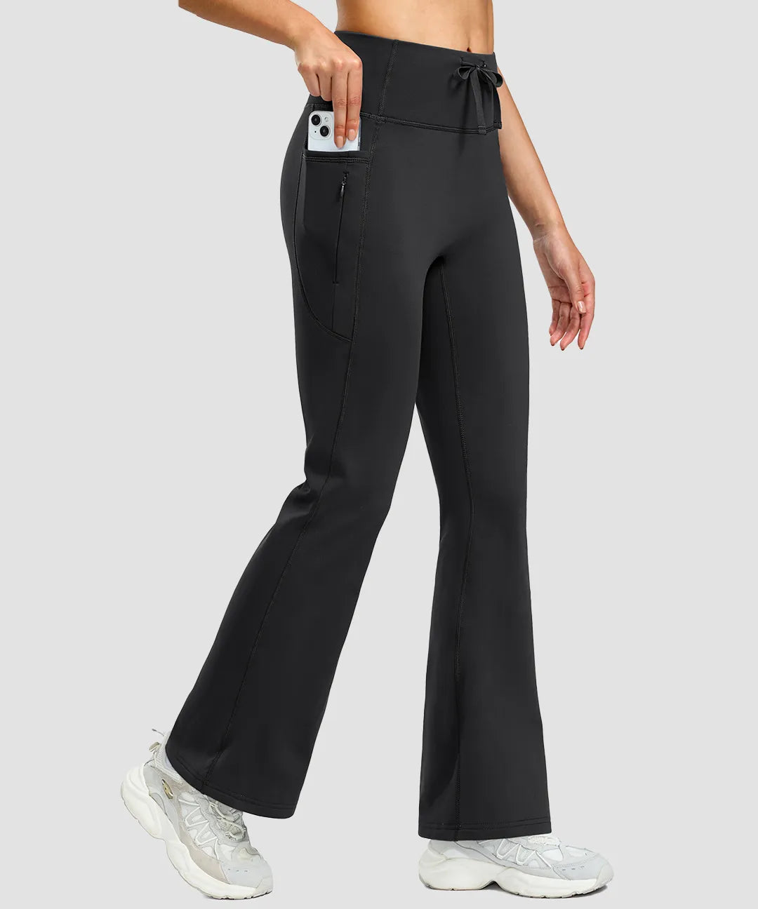 Fleece Lining Zip Pockets Flare Leggings