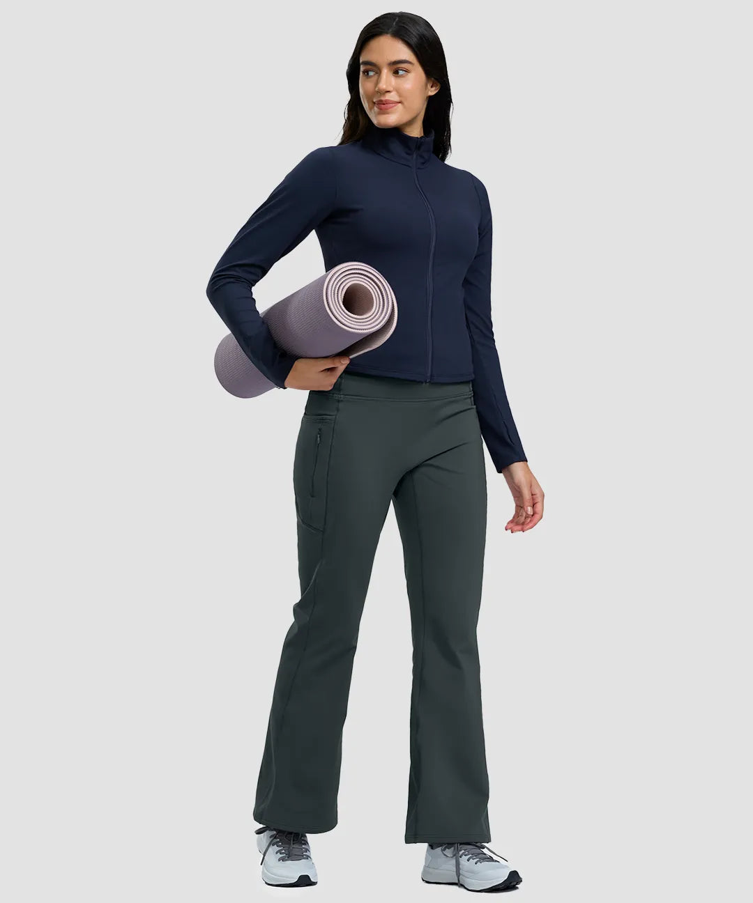 Fleece Lining Zip Pockets Flare Leggings - Image 20