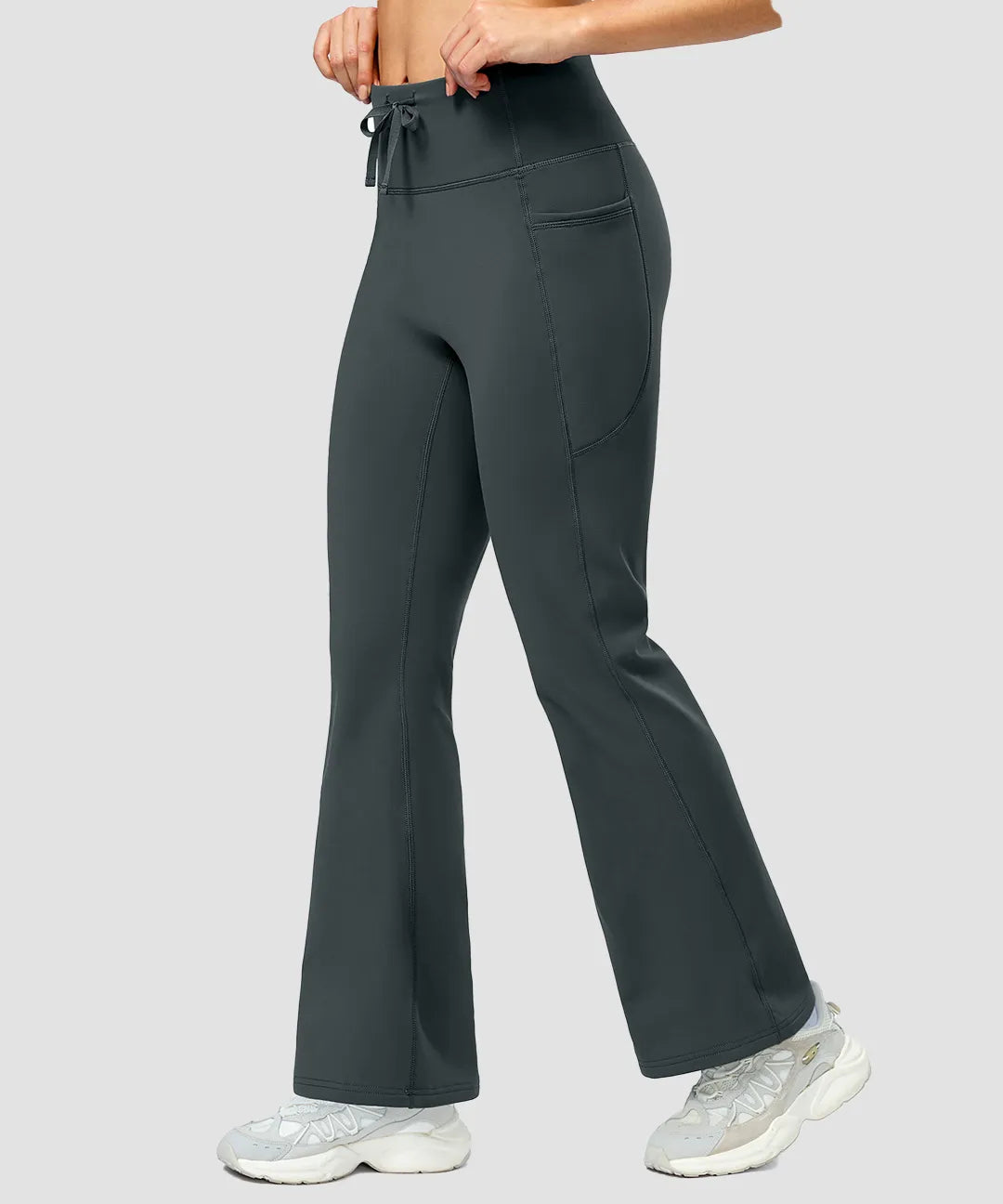 Fleece Lining Zip Pockets Flare Leggings - Image 18