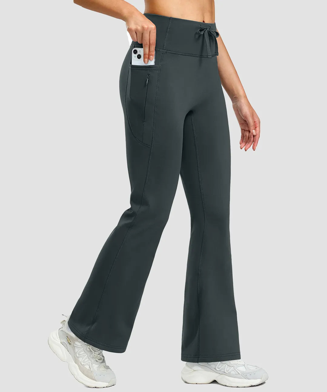 Fleece Lining Zip Pockets Flare Leggings - Image 17