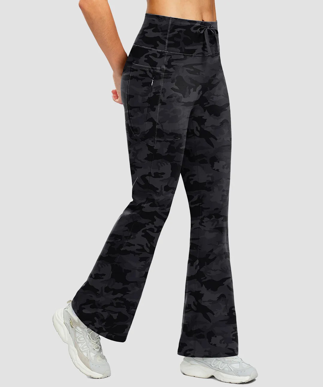 Fleece Lining Zip Pockets Flare Leggings - Image 25