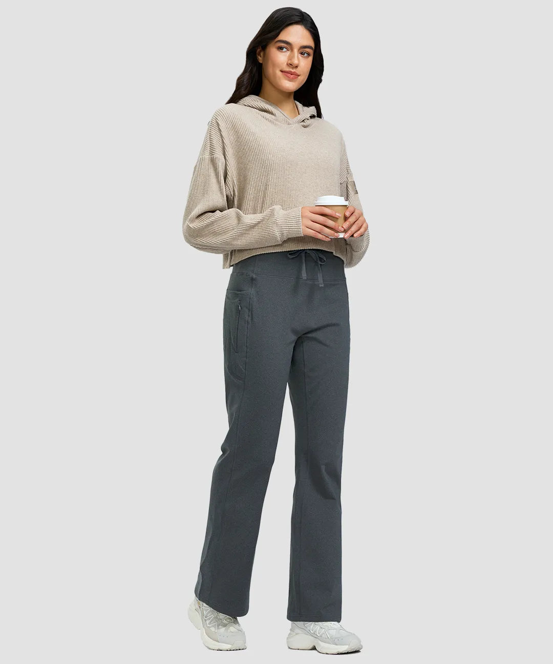 Fleece Lining Zip Pockets Flare Leggings - Image 12