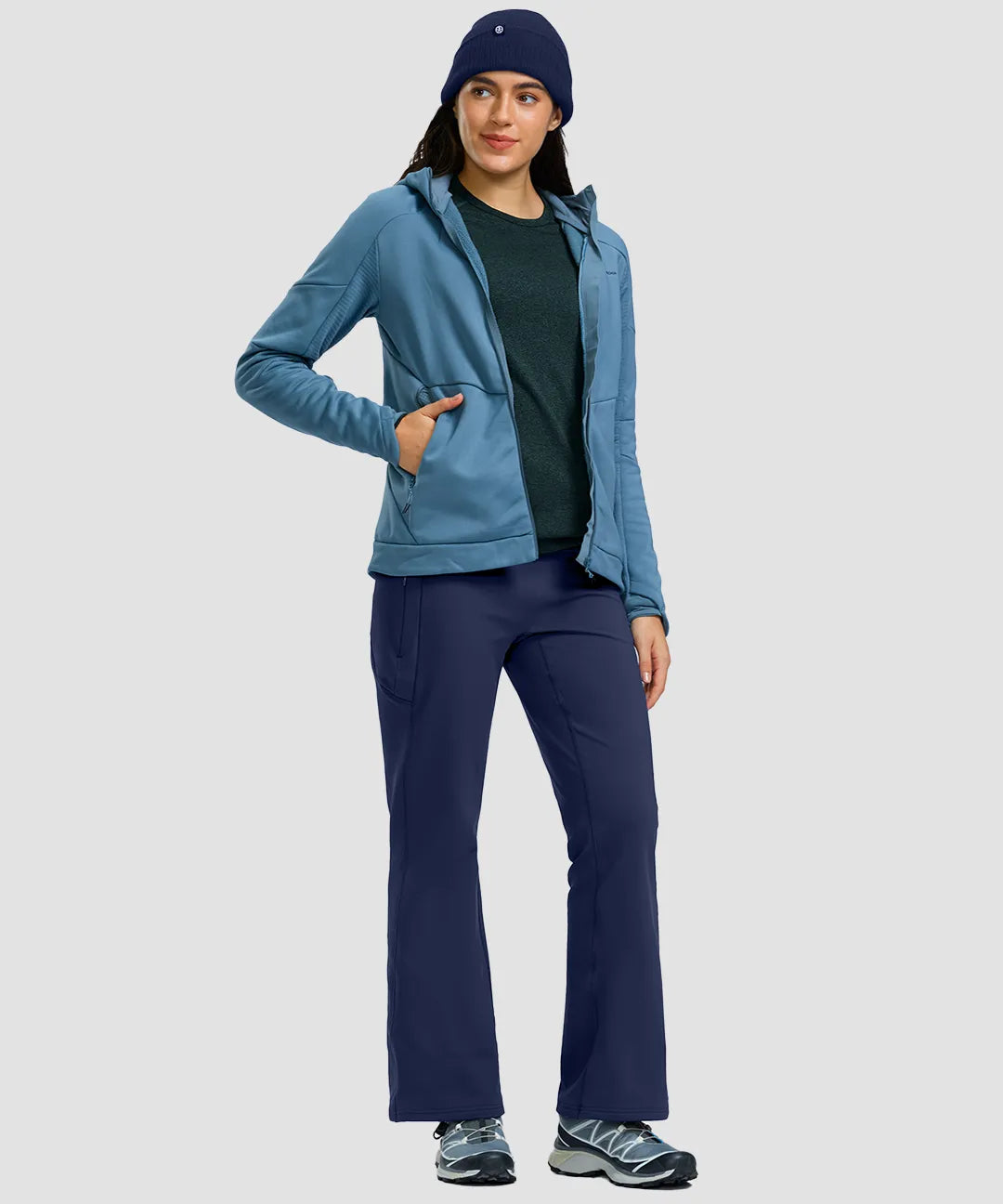 Fleece Lining Zip Pockets Flare Leggings - Image 8