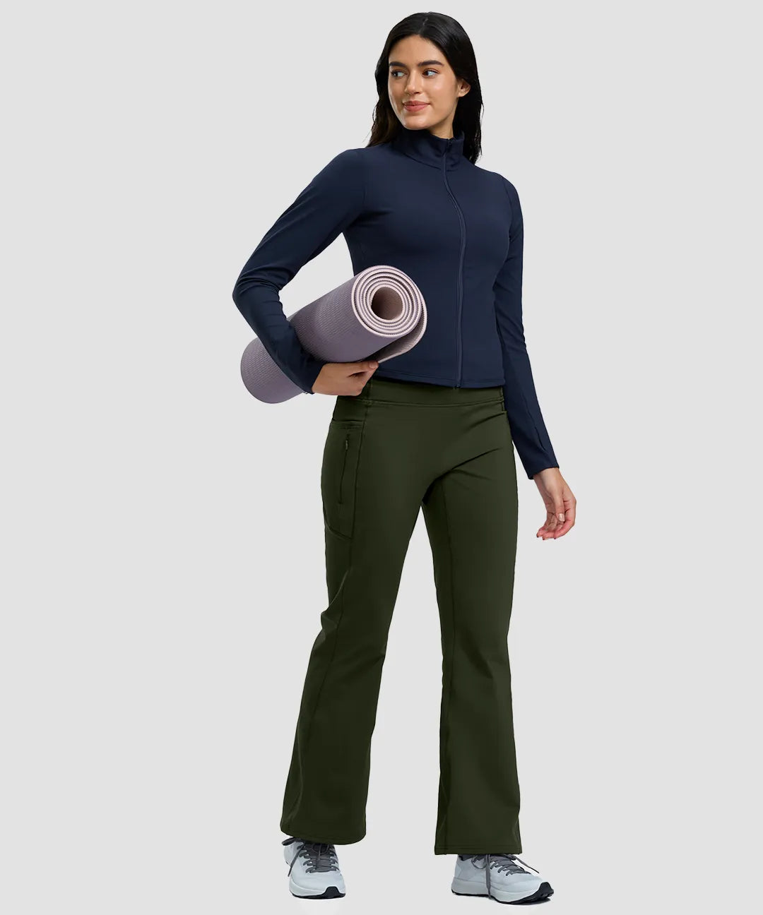 Fleece Lining Zip Pockets Flare Leggings - Image 24
