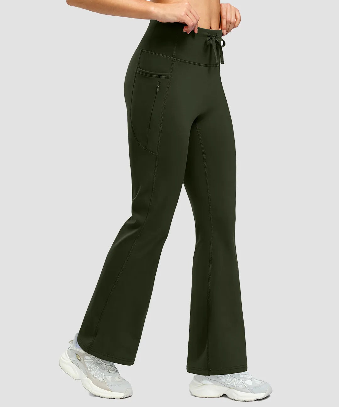 Fleece Lining Zip Pockets Flare Leggings - Image 21