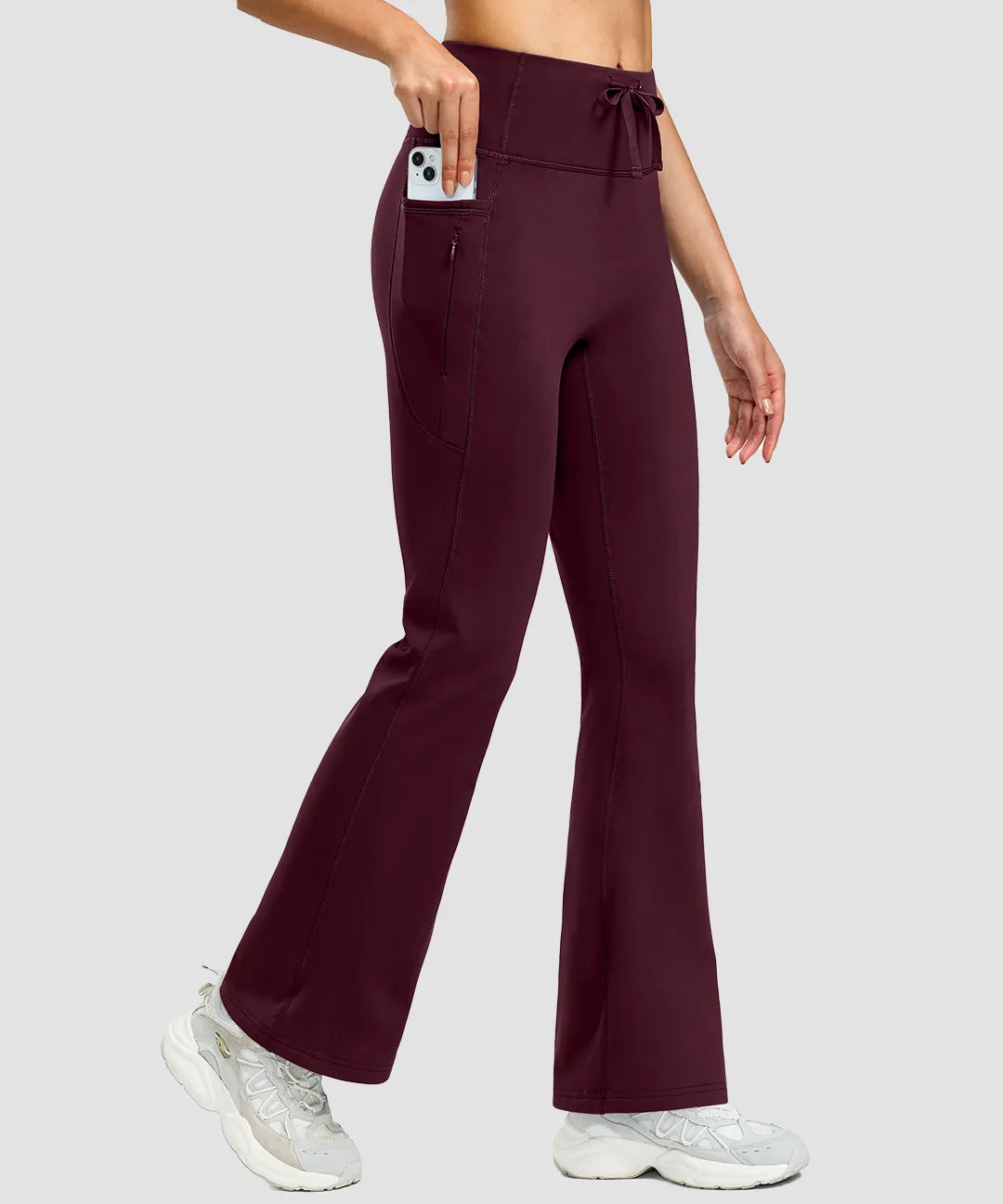 Fleece Lining Zip Pockets Flare Leggings - Image 13